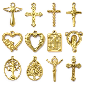 Ciondoli Fai-da-te in Acciaio Inossidabile Oro Croce Religiosa Cuore Albero della Vita Ali di Angelo per Creazione Gioielli