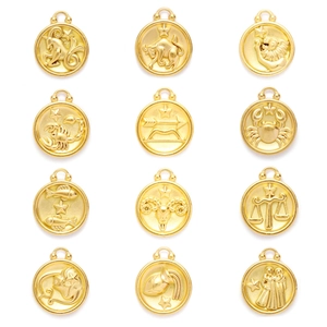 Zodiac Stainless Steel Pendants Charms Gold Plated Embossed Twelve Constellations Round Coin For DIY Necklace Bracelet Jewelry Making Women
