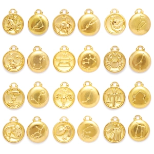 Set of 24 gold stainless steel zodiac pendants featuring constellations and totems