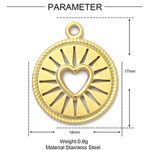 Goldener Herzanhänger aus Edelstahl mit Sonnenstrahl-Design Rundanhänger 14mm x 17mm