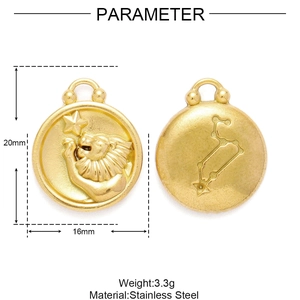 Double-sided gold stainless steel Leo zodiac pendant with lion relief and star map