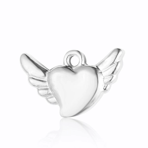 Pendentif coeur ailes d'ange en acier inoxydable argenté poli avec reflet délicat