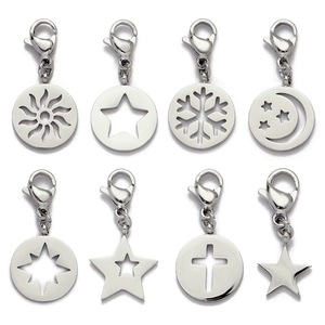 Stainless Steel Star Moon Sun Snowflake Cross Pendant Charms With Lobster Clasp DIY Jewelry Making Accessories Gold Silver