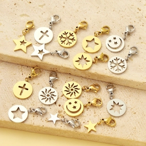 Titanium steel charms with lobster clasp featuring sun moon and star hollow designs