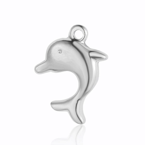 Pendentif dauphin en acier inoxydable poli avec finition brillante sur fond blanc