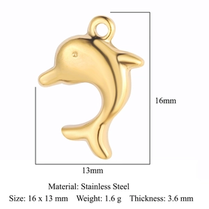 Détails du pendentif dauphin en acier inoxydable doré avec les mesures précises