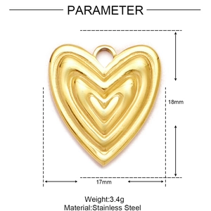 Detailed view of layered heart pendant in gold stainless steel with 17mm width