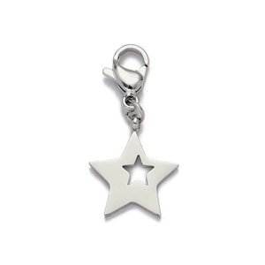 Polished stainless steel star pendant with cutout design and secure lobster clasp