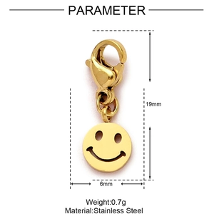 Detailed size parameters of stainless steel smiley face charm with lobster clasp