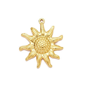 Detailed macro view of gold-plated sun-shaped pendant for DIY jewelry making