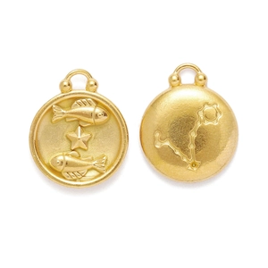 Detailed view of golden Pisces zodiac pendant with matte finish showing front and back