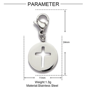 Detailed size parameters of 24mm hollow cross pendant in polished stainless steel