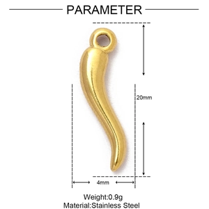 Technische Ansicht des goldenen Cornicello-Anhängers mit Maßen von 20 mm x 4 mm