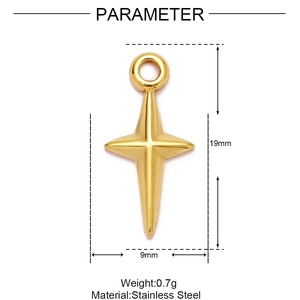 Detailed dimension view of gold stainless steel star pendant with measurement specs