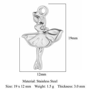 Pendentif ballerine poli en acier inoxydable avec dimensions 19x12mm et 3,0mm épaisseur