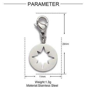 Detailed dimensions of star charm showing 24mm height and 11mm diameter size specifications