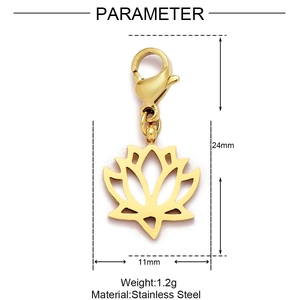 Golden lotus charm in stainless steel with lobster clasp 1.2g for jewelry making