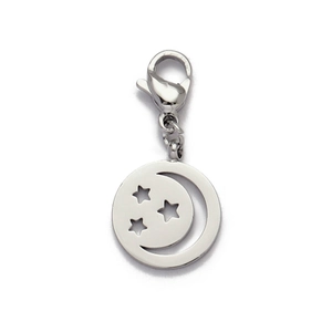 Silver stainless steel moon and stars hollow pendant with lobster clasp closure detail