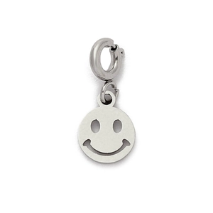 Minimalist silver stainless steel hollow smiley face charm pendant with circular clasp