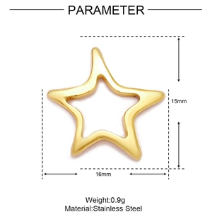 Detailed view of gold stainless steel star pendant with 15mm by 16mm dimensions
