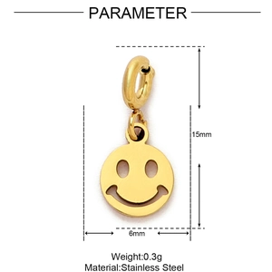 Detailed size parameters of 15mm gold smiley face stainless steel pendant charm