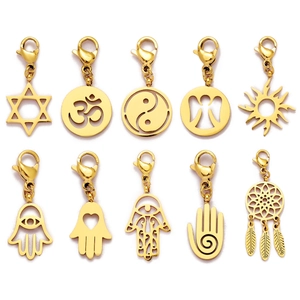 Pendentifs Symbole en Acier Inoxydable Avec Fermoir Mousqueton Main de Fatima Om Soleil Étoile de David Bijoux DIY