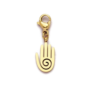 Pendentif main de Hamsa en or poli avec spirale et fermoir mousqueton pour bijoux DIY