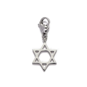 Pendentif Étoile de David en acier inoxydable argenté poli avec fermoir mousqueton