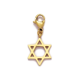 Détail d'un pendentif Étoile de David dorée en acier inoxydable avec fermoir mousqueton