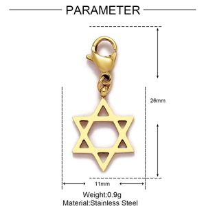 Dessin technique d'un pendentif hexagramme en acier de 26mm avec dimensions et fermoir mousqueton
