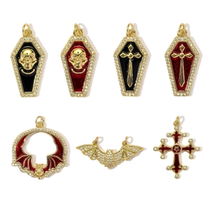 Colgante de Cruz de Calavera de Murciélago de Cobre Zirconia Vintage Gótico para Accesorios de Collar de Joyería de Bricolage Regalo de Mujeres de Halloween