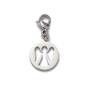 Pendentif ange poli en acier inoxydable avec détail fermoir mousqueton sur fond blanc