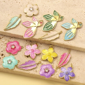 Franse stijl emaille hangers met bloemen en bladeren voor DIY sieraden maken van metaal