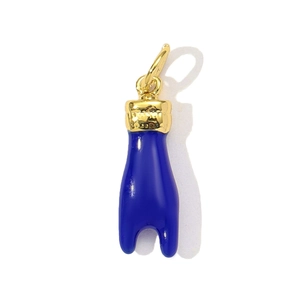 Detail of blue enamel fist charm with gold-plated metal clasp for DIY jewelry