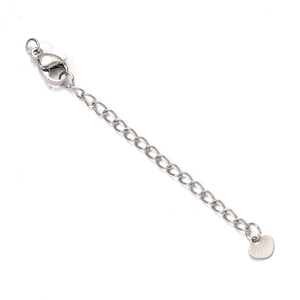 Rallonge de collier en acier inoxydable avec fermoir mousqueton et pendentif coeur