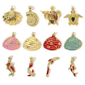 DIY Ozean Serie Kupfer Zirkonia Anhänger Glückskoi Fisch Schnecke Muschel Schildkröte Emaille Charms Für Halskette Schmuckherstellung Damen