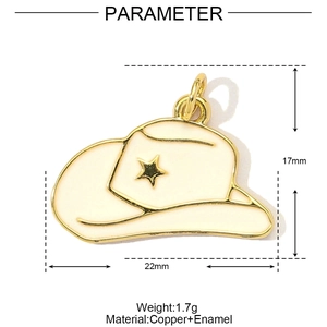 Detail of copper enamel cowboy hat pendant with gold star, size 22mm by 17mm