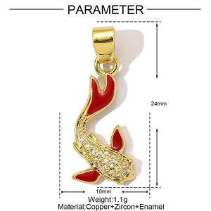 Detailansicht der Koi-Anhänger-Maße 24 mm x 10 mm mit roter Emaille und Zirkon