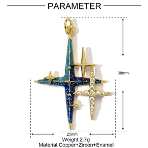 Detailed parameter view of the star-shaped copper pendant with blue enamel and zircons