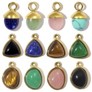 Vintage Stainless Steel Natural Stone Pendants Acorn Triangle Waterdrop Charms For DIY Necklace Jewelry Making Accessories For Women
