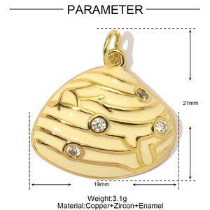 Detaillierte Parameteransicht des 21x19mm Muschelanhängers mit Goldkupfer und Emaille