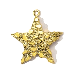 Detailed close-up of a golden star pendant featuring textured surface and polished accents