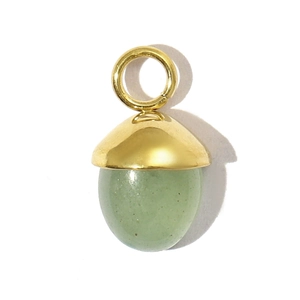 Vintage acorn pendant made of green natural stone and golden stainless steel metal