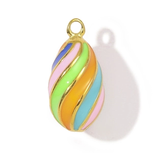 Golden egg pendant with colorful spiral enamel stripes for DIY jewelry necklace crafts