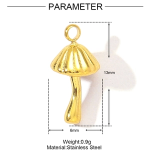 Stainless steel mushroom pendant detail with 13mm height and 6mm width specifications