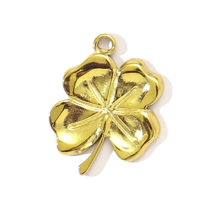 Polished gold stainless steel four-leaf clover pendant with round bail for DIY jewelry