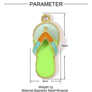 Detail view of colorful enamel flip-flop pendant with 19mm x 8mm size dimensions