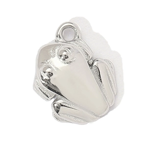 Detailed macro view of the silver frog pendant with textured metal relief and top ring loop