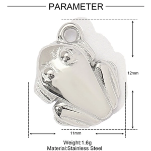 Technical drawing showing 11x12mm dimensions and 1.6g weight of the frog steel pendant