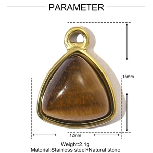 Vintage stainless steel triangle pendant with natural tiger eye stone and gold frame